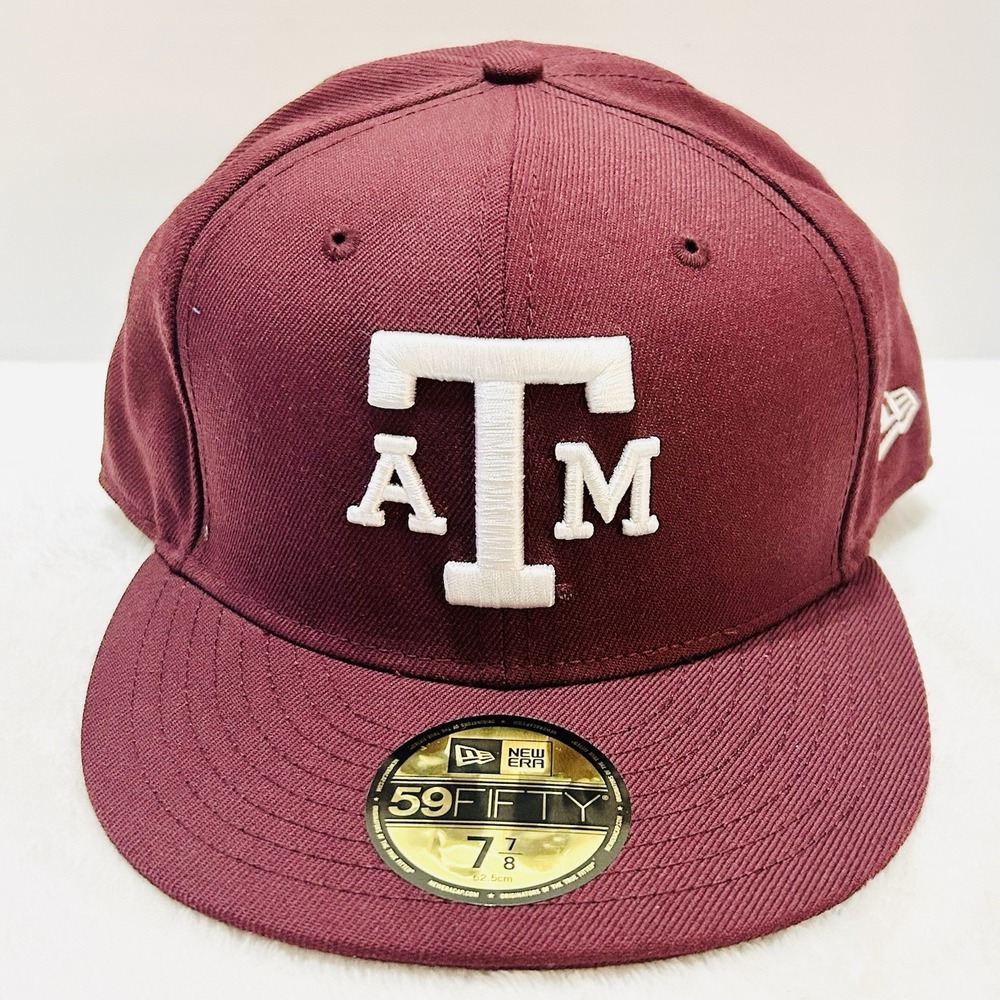 New Era Texas A&M Aggies Logo Wool 59FIFTY Fitted Hat Cap 7 7/8 Maroon NCAA - Picture 2 of 5